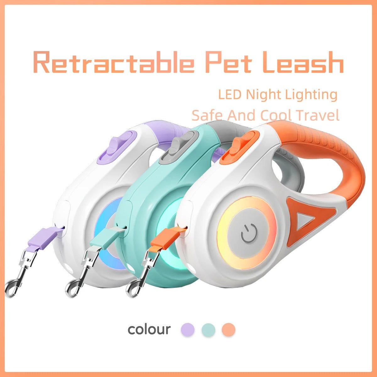 Pet Retractable Leash with LED Light & Collar