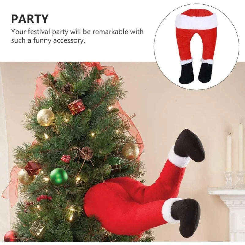 Christmas Santa Claus Leg Decorations — stuffed tree topper or fireplace hanging ornament, perfect for adding fun holiday charm to your party décor.
