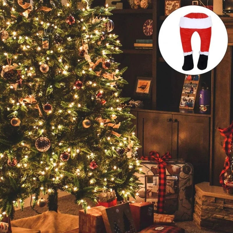 Christmas Santa Claus Leg Decorations — stuffed tree topper or fireplace hanging ornament, perfect for adding fun holiday charm to your party décor.