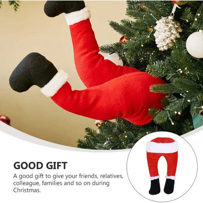 Christmas Santa Claus Leg Decorations — stuffed tree topper or fireplace hanging ornament, perfect for adding fun holiday charm to your party décor.