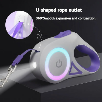 Pet Retractable Leash with LED Light & Collar
