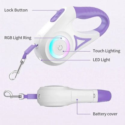 Pet Retractable Leash with LED Light & Collar